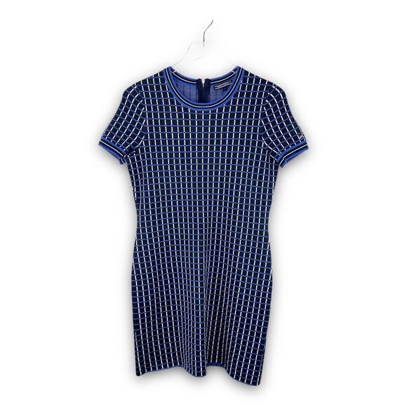 Tommy Hilfiger Navy/Periwinkle/White Windowpane Knit Short Sleeve Dress Sz Small - Picture 1 of 14